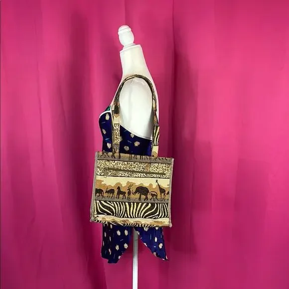 Jade safari tapestry tote shoulder bag with coin purse - Picture 2 of 12